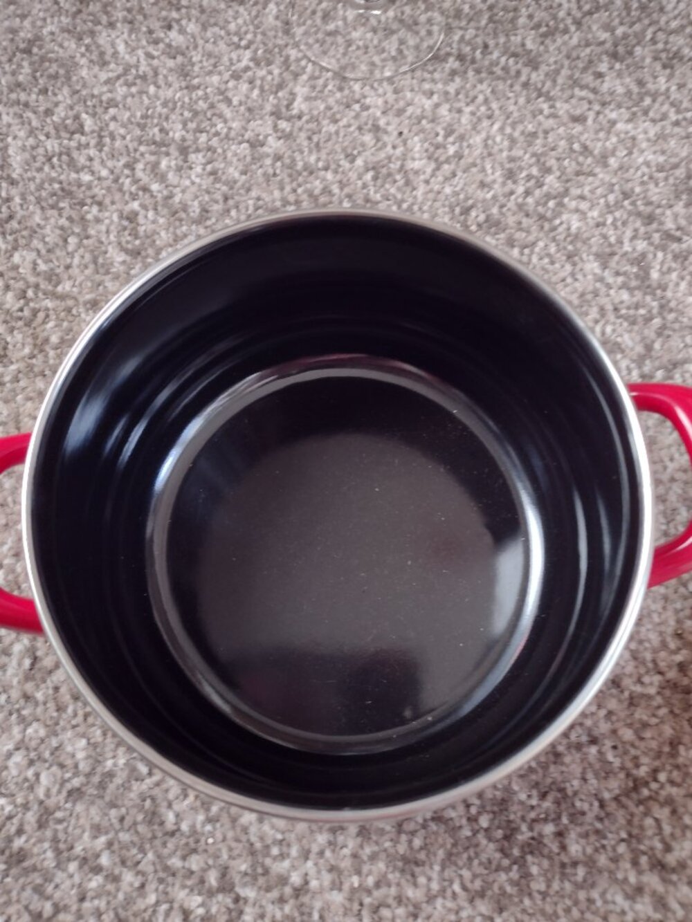 Vintage Red Enameled Fondue Pot with Stainless Steel Base with No Forks - Picture 3 of 5